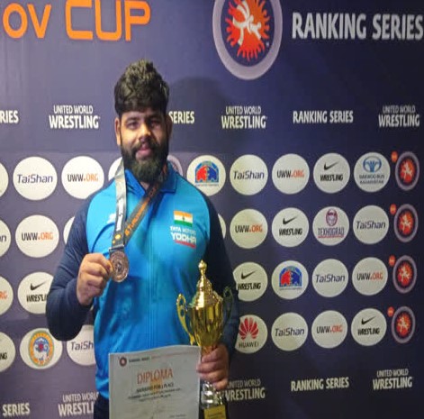 Mohit Grewal after winning a bronze in Almaty, Kazakhstan