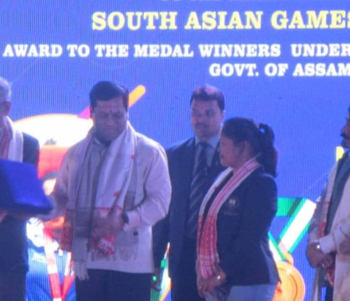 Nayanmoni Saikia after winning a medal at the 2020 South Asian Games