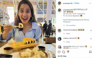 Priya Bapat's Instagram post in which she shared her food habit