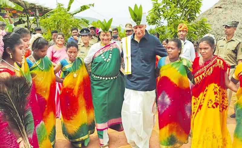 UU Lalit with his wife, Amita Uday Lalit, dancing at their tribal wedding ceremony in Araku, Andhra Pradesh