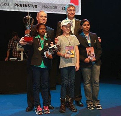 Vaishali received the World under-12 Champion's trophy in 2012