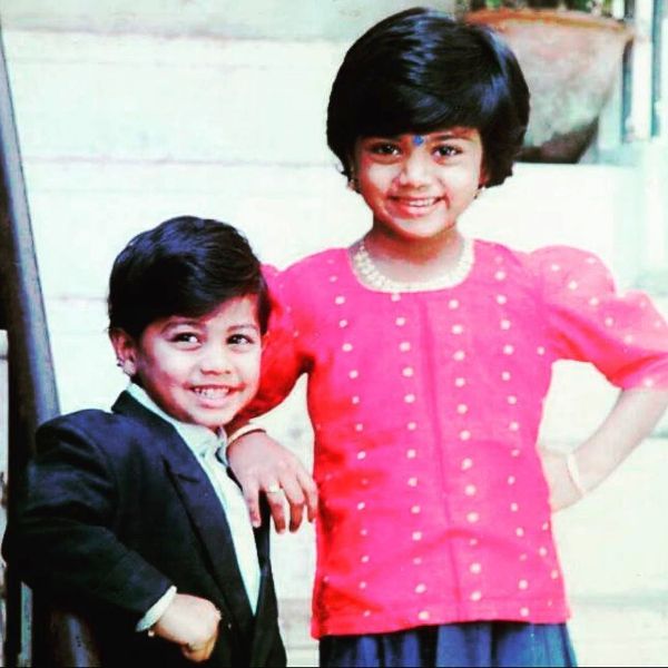 A childhood picture of Abhinayashree with her younger brother
