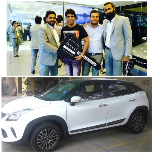 A photo of Deepu Srivastava while the taking delivery of his new car