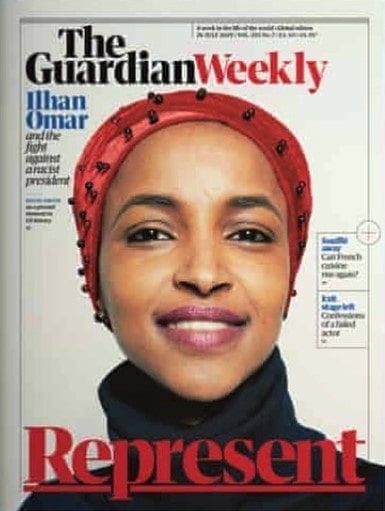 A photo of Ilhan Omar on the cover of The Guardian