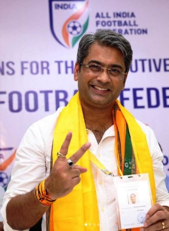A photo of Kalyan Chaubey taken after his selection as the president of All India Football Federation