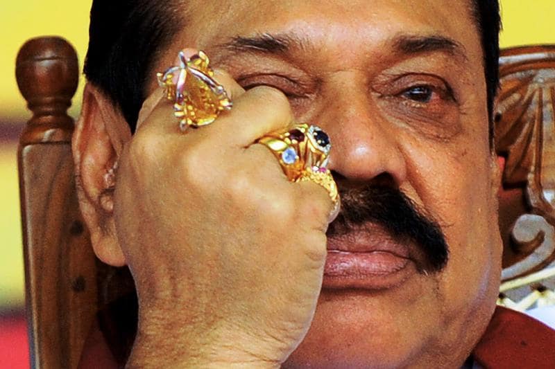 A photograph of Mahinda Rajapaksa with his rings taken during a meeting