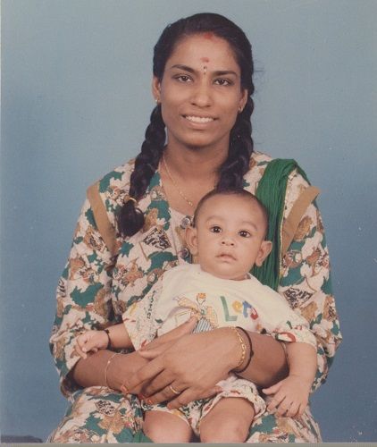 An old photo of P. T. Usha with her son Vignesh
