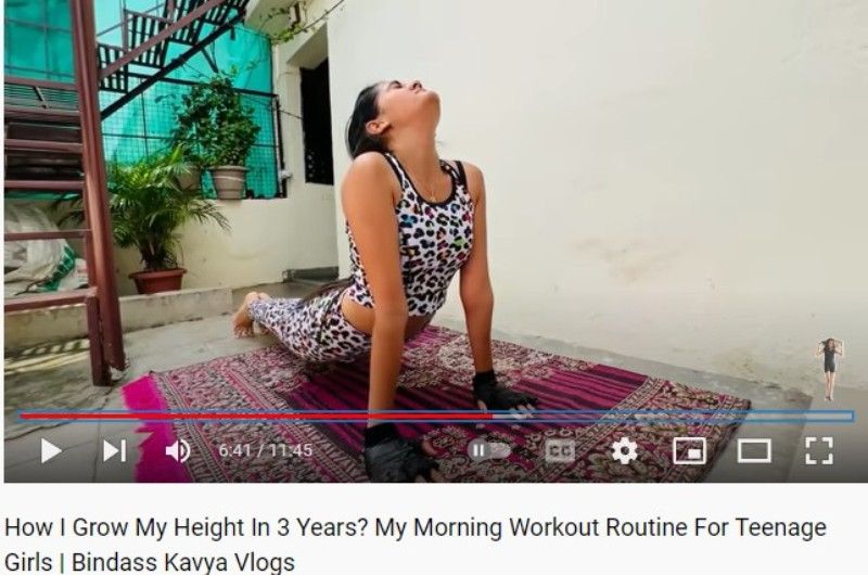 Kavya Yadav's YouTube vlog about her workout routine