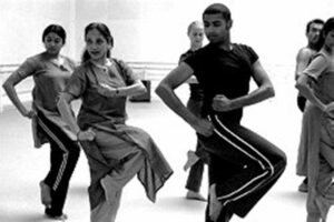 Leela Samson (second from left) rehearsing with students at the Royal Opera House