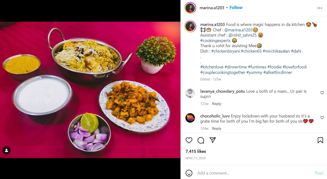 Marina Abraham's Instagram post showcasing that she is a non-vegetarian