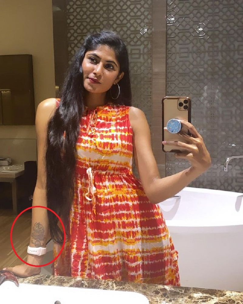 Neha Chowdary's tattoo on her left hand