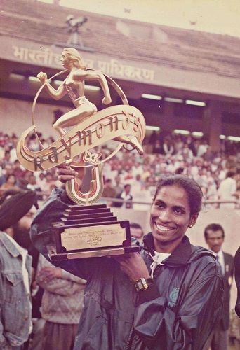 P. T. Usha on winning Asian Championship 1989 trophy
