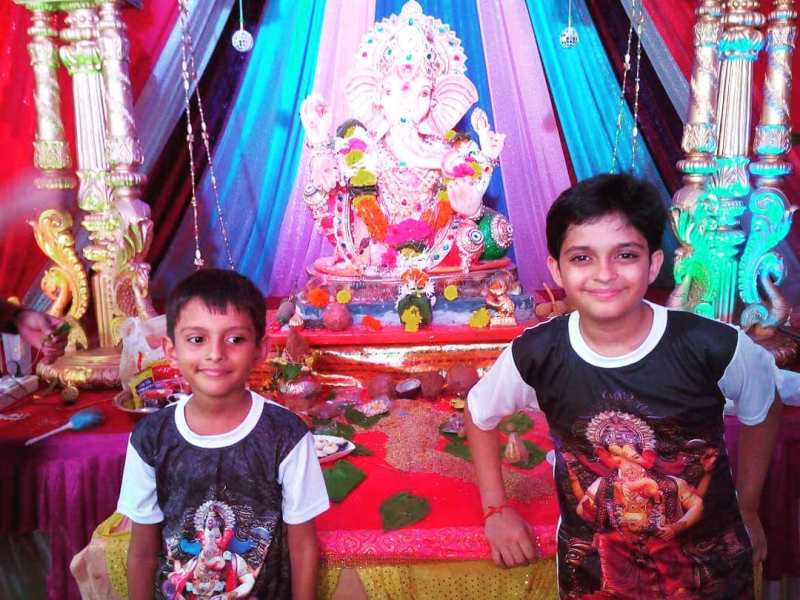 Picture of Namit Shah (right) with his brother, Sujal Shah (left), from the occassion of Ganesh Chaturthi