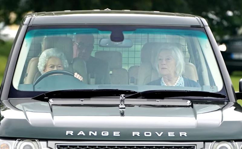 Queen Elizabeth II driving a Range Rover at the Royal Windsor Horse Show