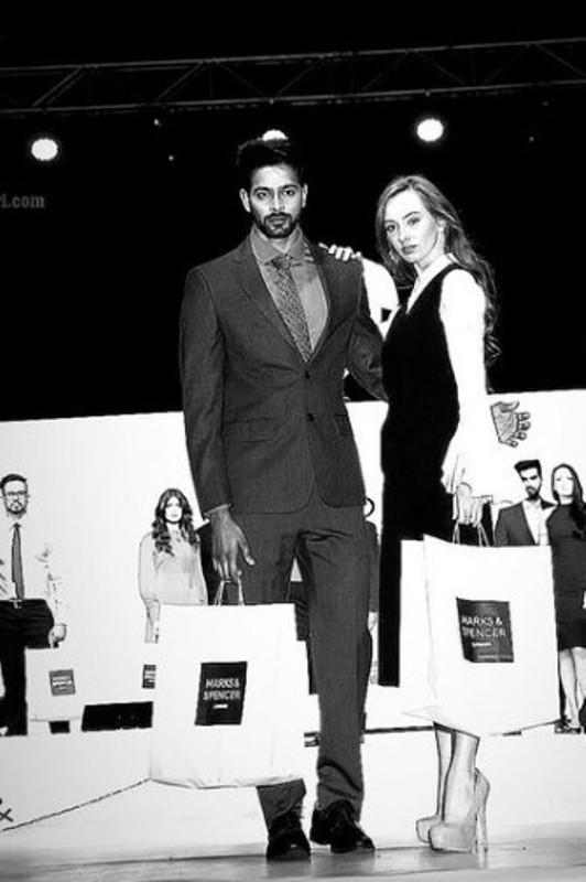 Raja Shekar with a model while modelling for Marks & Spencer