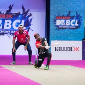 Srikant Maski playing for the team Ahmedabad Express in season 5 of the Box Cricket League