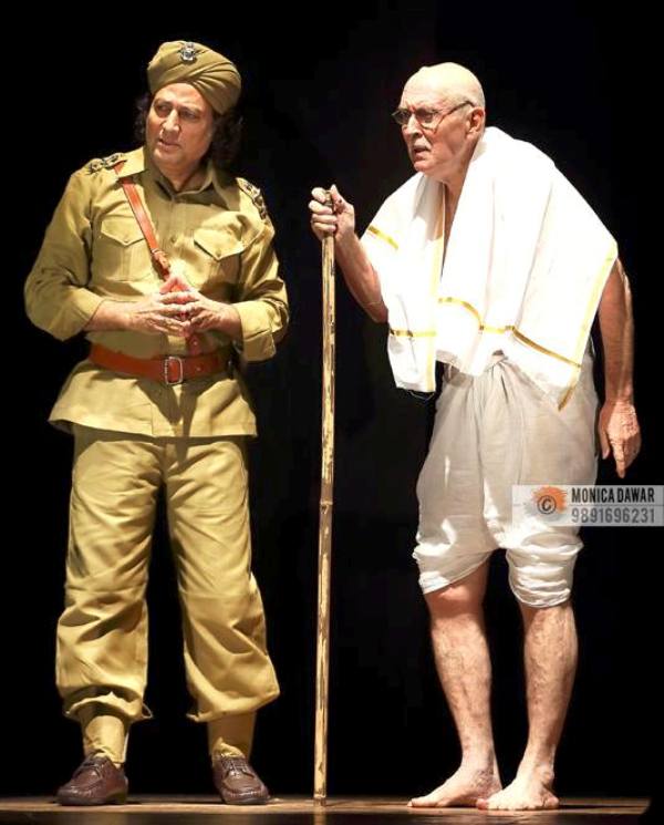Tom Alter, playing the role of Mahatma Gandhi, with Anil George in a play staged film festival at Film and Television Institute of India (FTII) , Pune