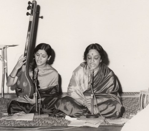 Viji Subramaniam singing with her mother during a live music show