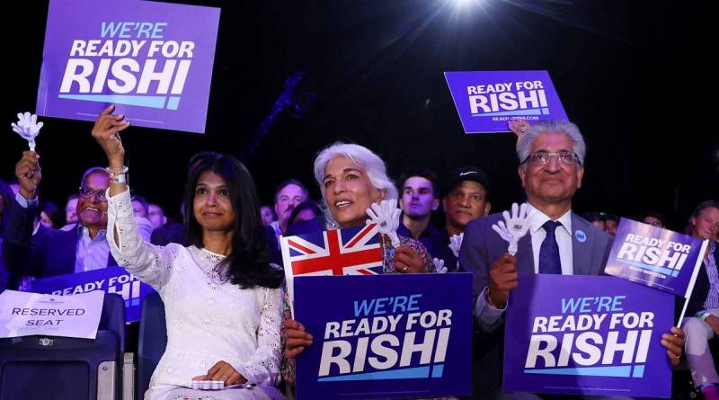 31 August 2022 - Akshata Murthy Sunak, along with her in-laws, at a hustings event, part of the Conservative party leadership campaign, in London, Britain
