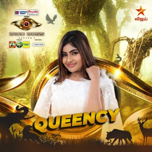A photo of Queency Stanly on the poster of the Tamil reality TV show Bigg Boss