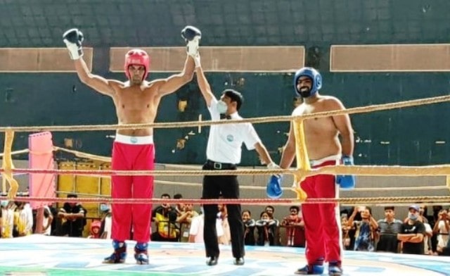 A picture of Yogesh Jadhav which was taken after winning the National Kickboxing Championship held in Rajasthan
