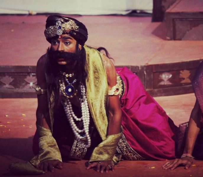 Aatm Prakash Mishra playing the role of a villain in one of the theatrical productions