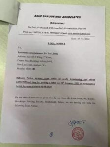 Legal notice of defamation case filed by Kiran Mane against Panorama Production House