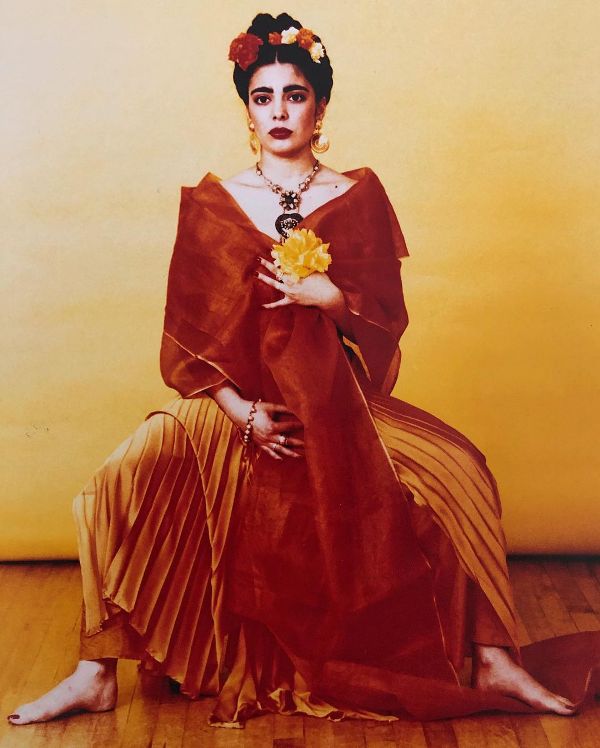 Ramita Navai, 19, posing as Frida Kahlo