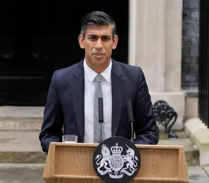 Rishi Sunak delivering speech at Downing Street in London on Tuesday, 25 October 2022 after returning from Buckingham Palace where he was invited to form a government by Britain's King Charles III.
