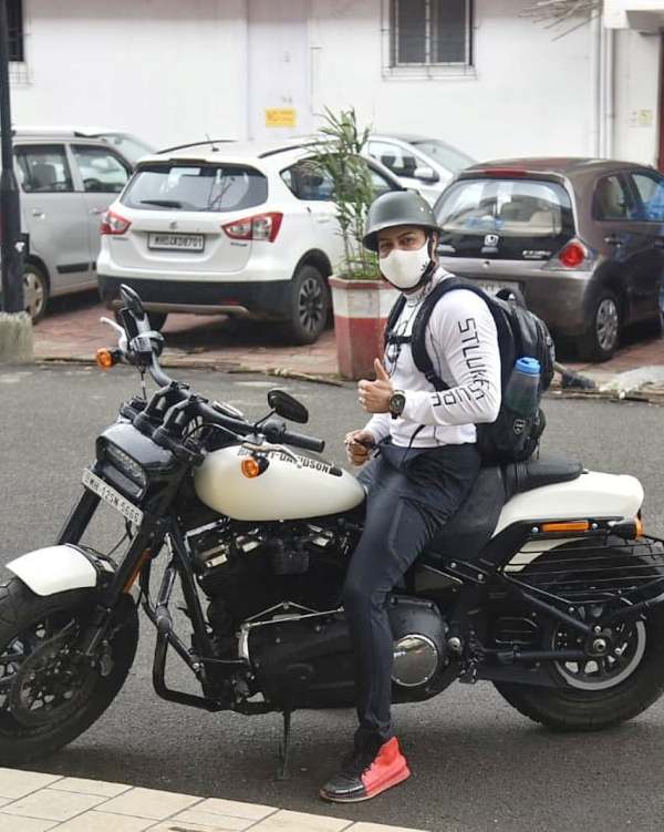 Shaleen Bhanot on his Harley Davidson