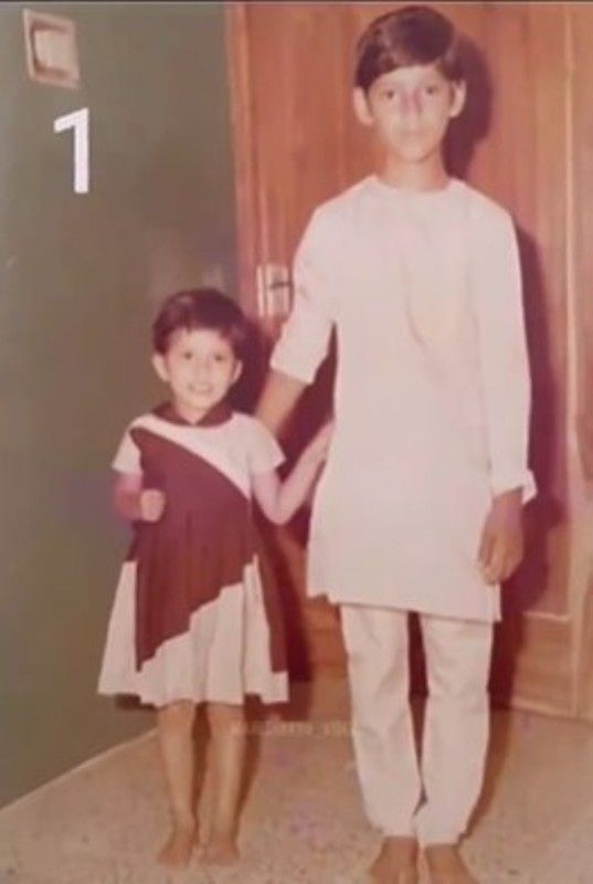 A childhood image of Priyadarshini (left) and her brother Ganesh Babu