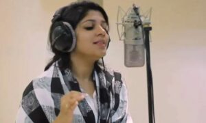 A picture of Aparna Balamurali while recording one of her songs