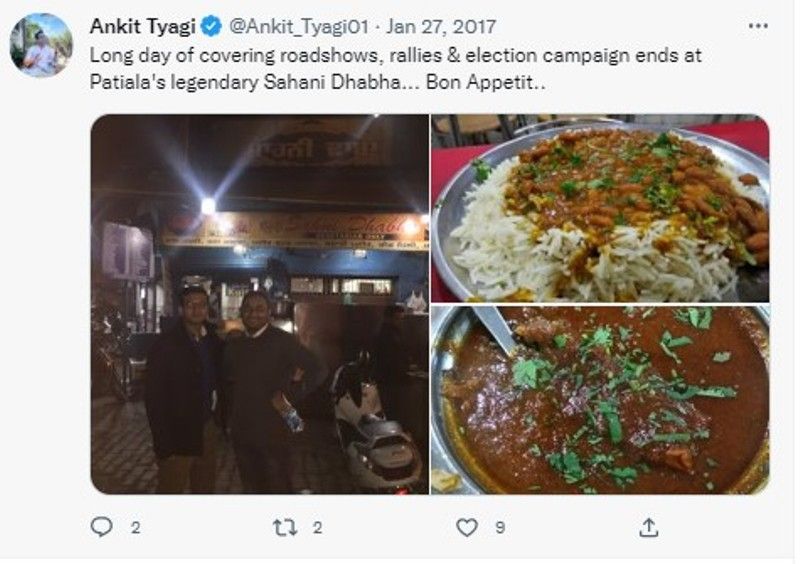 A tweet made by Ankit Tyagi about his food habit