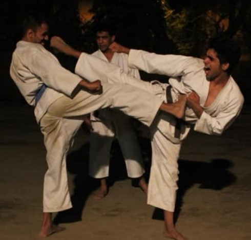 Aakash Ahuja while practicing Karate