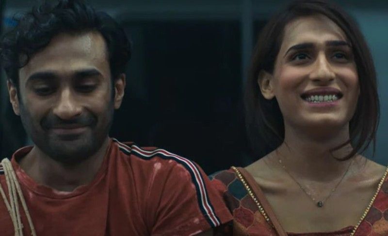Ali Junejo as Haider (left) and Alina Khan as Beba in a still from the Lollywood film Joyland (2022)