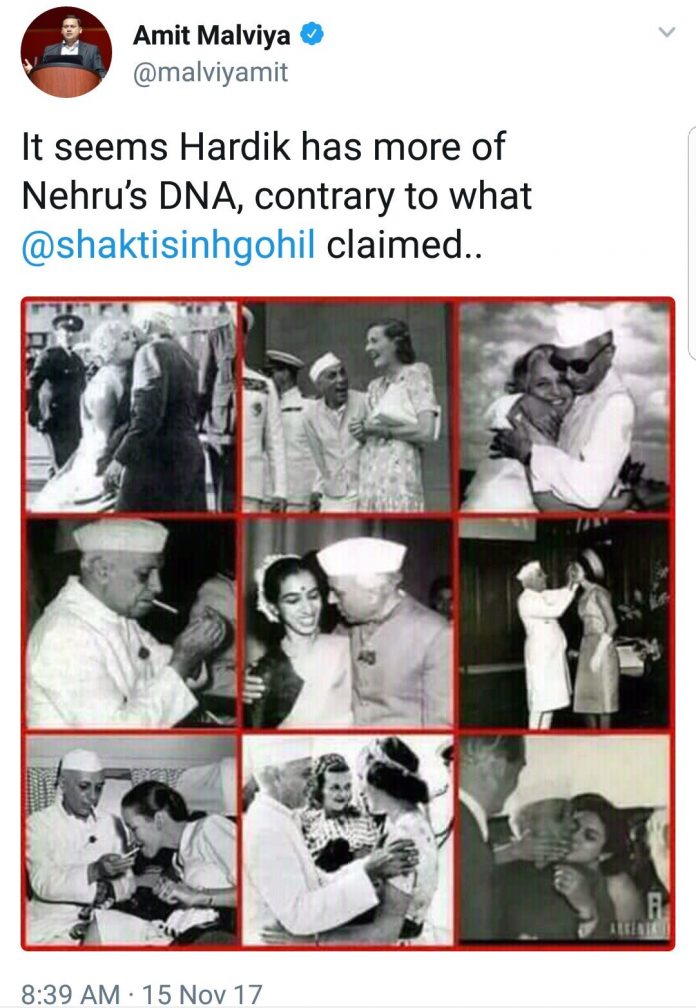 Amit Malviya's tweet deeming Prime Minister Jawaharlal Nehru a 'womanizer'