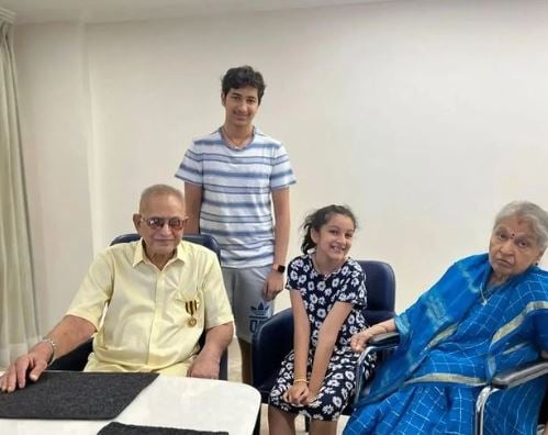 Gautam Ghattamaneni with his paternal grandparents and sister