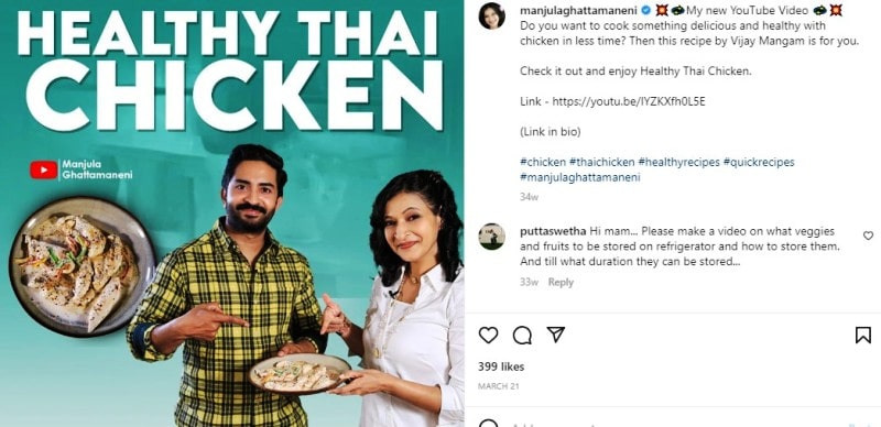 Manjula's Instagram post on chicken