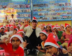 Nikhil Siddhartha celebrating Christmas with the kids of the NGO, People with Hearing Impaired Network