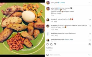 Nikhil Siddhartha's Instagram post showcasing his eating habits