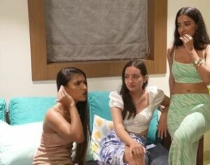 Pema Leilani (middle) in a still from the Indian reality show Splitsvilla X4 on MTV India