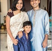 Sandhya Devanathan with her husband and son