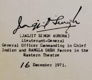 Signature of Jagjit Singh Aurora