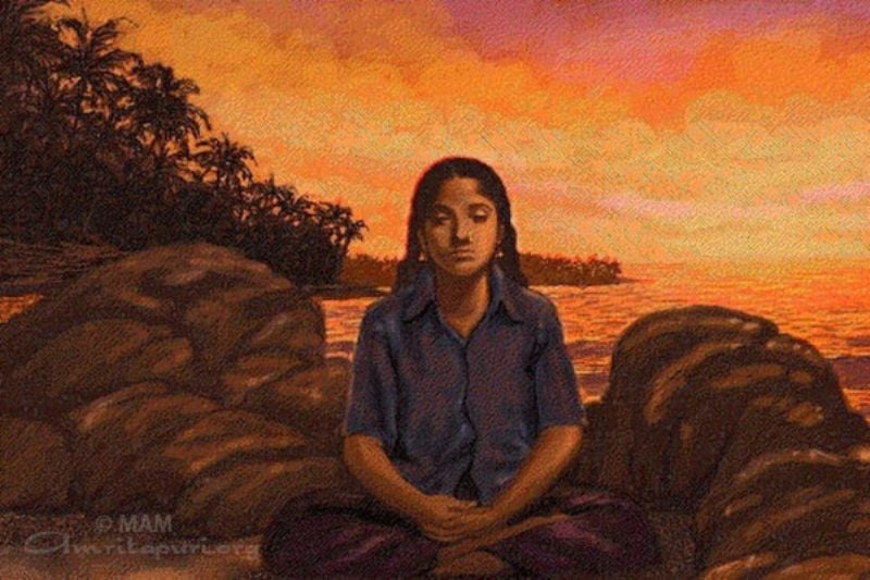 A painting of young Sudhamani meditating