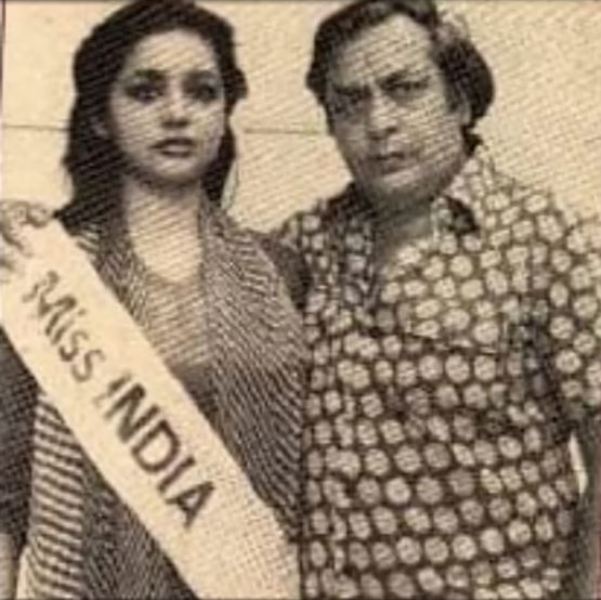 A picture of Sahila Chaddha with her father, Vimal Chaddha, after winning the title of Miss India 1983