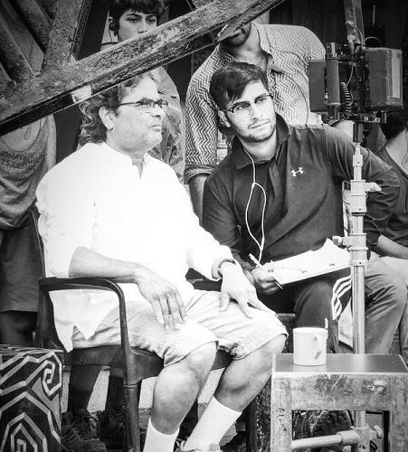 Aasmaan Bhardwaj with his father on the sets of Pataakha