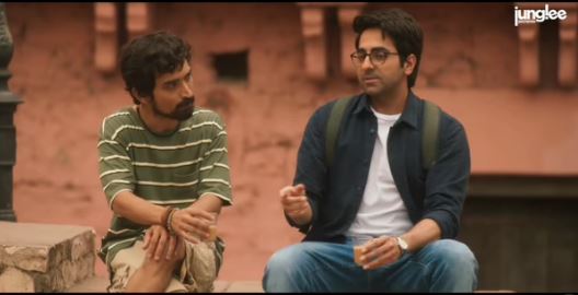 Abhay Chintamani Mishr with Ayushmann Khurrana in a still from the Bollywood film Doctor G