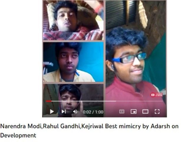 Adarsh Anand in a still from his first YouTube video titled Narendra Modi,Rahul Gandhi,Kejriwal Best mimicry by Adarsh on Development (2017)