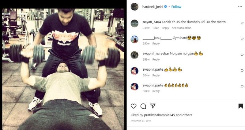An Instagram post shared by Hardeek Joshi about his workout routine
