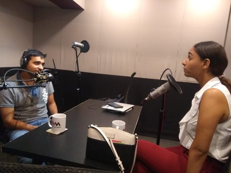 Hasleen Kaur talking about women's security with her husband during the KYK podcast